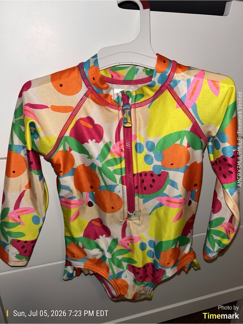 H&M Kids 2T Long-Sleeve One-Piece Swimsuit in Multi Fruit Print